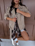 Oversize, leather imitation jacket with belt PU28 - cappuccino